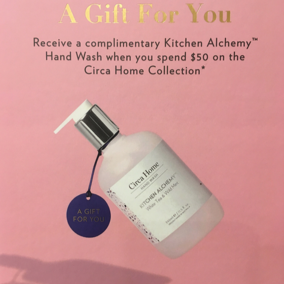 <p>Receive a complimentary Kitchen Alchemy Hand Wash when you spend $50 on the Circa Home Collection</p>
