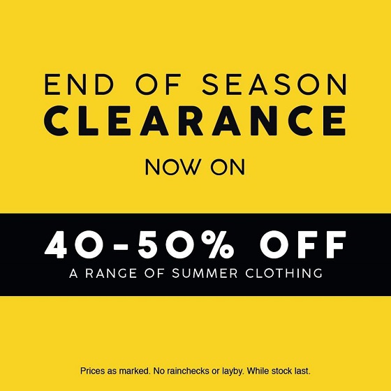 <p>Run, don’t walk!  <strong>Target’s</strong> end of season clearance is on now.  Enjoy 40%-50% off a range of summer clothing.</p>
<p>Hurry in, offer is while stocks last.</p>
