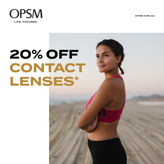 <p>For a limited time get 20% off contact lenses at OPSM!* Hurry offer ends Sunday December 13. Available in-store and online.</p>
<p>For online, use code: CL2020 at checkout.</p>
<p>*Terms and conditions apply.</p>
