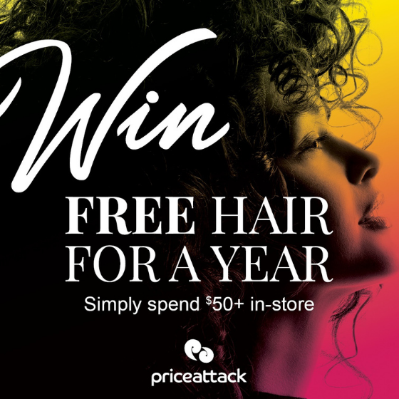 <p><em>Win FREE hair for a YEAR! </em></p>
<p><em> </em><em>Simply spend $50 or more in a single purchase in store at Price Attack to win one of 10 x $3,500 prize packs. Shop between Monday 17th to Sunday 30<sup>th</sup> May 2021 for your chance to win! </em></p>
<p><em> </em><em>Don’t miss out, shop in store today!</em></p>
<p><em>Win FREE hair for a YEAR!</em></p>
<p><em>For Terms & Conditions please visit priceattack.com.au.</em></p>
