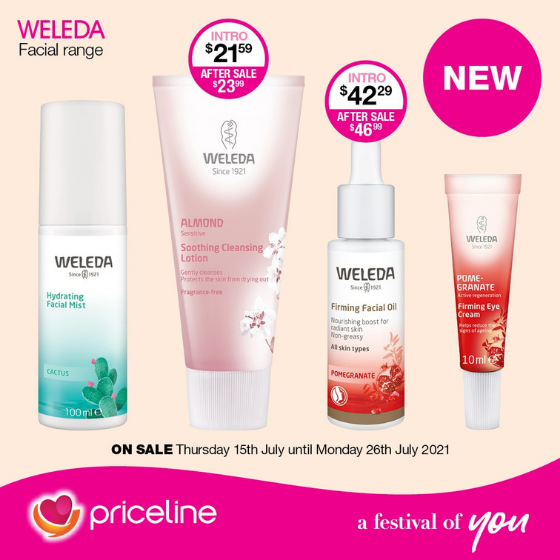 <p>Priceline  has all your health, beauty and wellbeing needs covered.</p>
<p>Right now, shop the new Weleda facial skincare range</p>
<p>Plus, hot offers across Rimmel London, Dove and more!</p>
<p>Head in-store today, these offers end Monday 26<sup>th</sup> July</p>
