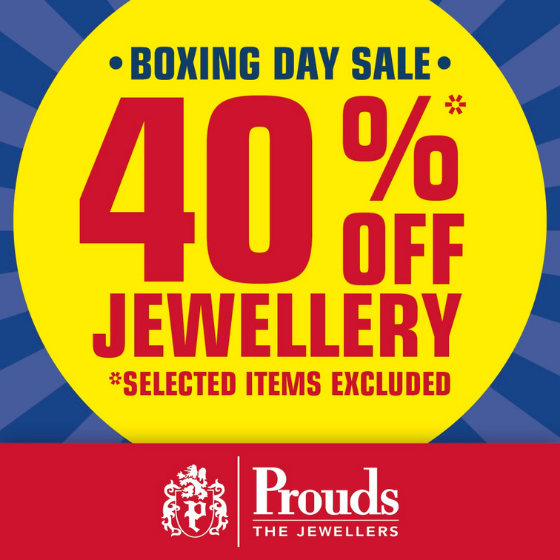 <p>Dreaming of Jewellery?</p>
<p>Diamonds, Gold, Pearls and Silver?</p>
<p>Prouds The Jewellers Boxing Day Sale is on now!</p>
<p>With 40% off thousands of items!</p>
<p>Dreams come true at Prouds.</p>
<p>Sale on now.</p>
<p> </p>

