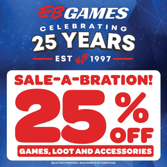 <p>The EB Games 25 year Sale-a-bration continues with a selection of sweet deals on HEAPS of awesome games! PLUS, don’t miss out on 25% BONUS TRADE CREDIT on games and accessories, available until 10 October!</p>
<p> </p>
