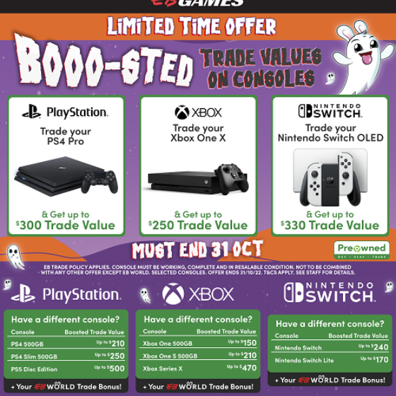 <p>Spooky season is officially here so we’re giving you BOOO-sted trade values on consoles, available for a LIMITED TIME ONLY! ðŸŽƒðŸ‘»</p>
<p> </p>
