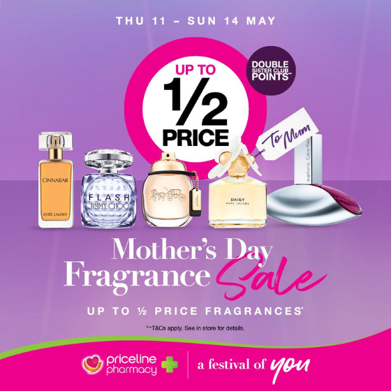 <p><em>Priceline Pharmacy has your mother’s day gift covered with half price selected fragrances.</p>
<p>Hurry, sale ends Sunday!</p>
<p>Terms and conditions apply. See in store for details.</em></p>

