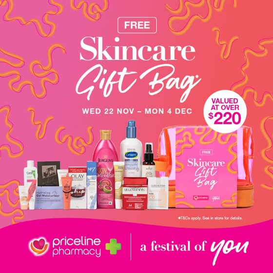 <p>Spend $69 or more on skincare, sun care or tanning, across participating brands to receive a FREE skincare gift bag valued at over $220. Terms and conditions apply. See in store for details.</p>

