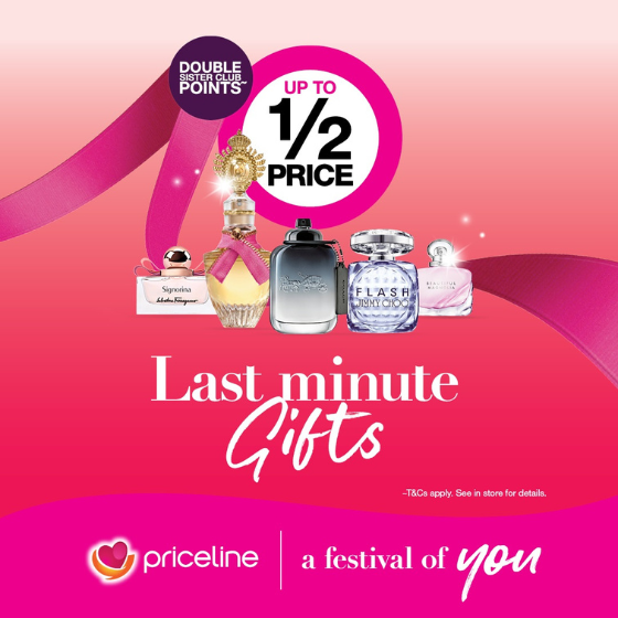 <p> </p>
<p>Up to half price on fragrance. Terms and conditions apply. See in store or details.</p>

